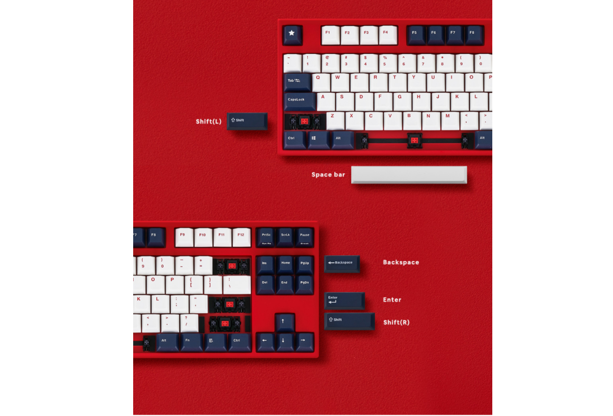 Bàn phím cơ Leopold FC750RPD Blue Star (USB/PBT Doubleshot/White Navy/Red case/Brown sw) sử dụng Stab Cherry chắc chắn